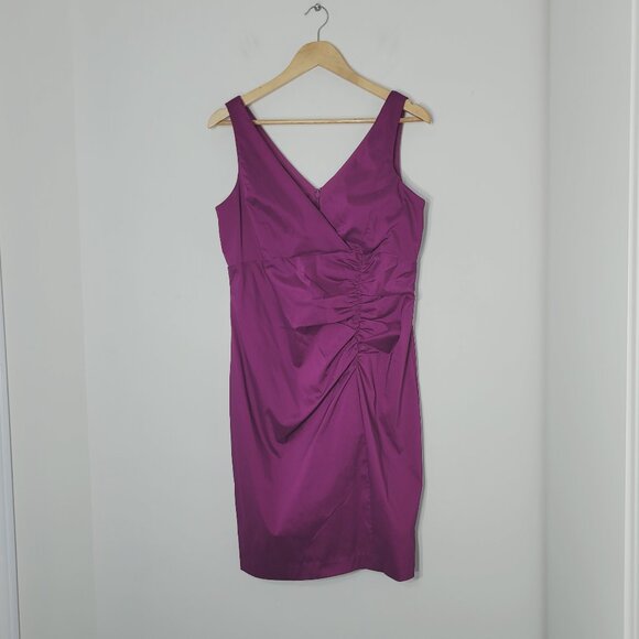 Evan Picone Purple Sleeveless V-Neck Gathered Cocktail Sheath Knee Dress Size 12 - Picture 2 of 10